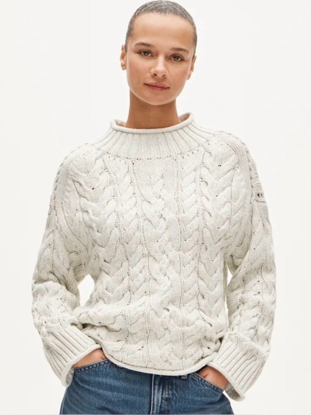 J. Crew NWT Medium Marled Cream Cable Sweater